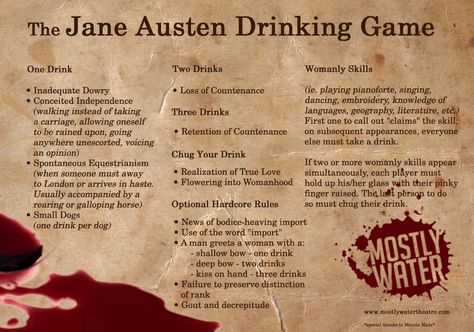 Jane Austen Drinking Game Book Theme, Jane Austin, Jane Austen Books, Drinking Game, Future Ideas, Book Worm, Drinking Games, Nerd Alert, Book Stuff