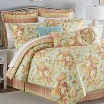 Royal Heritage Home Williamsburg Abby Green/Beige/Red 100% Cotton Reversible Traditional 4 Piece Comforter Set & Reviews | Wayfair Waverly Bedding, Cotton Comforter Set, Floral Comforter Sets, Yellow Home Decor, Reversible Comforter, Ruffle Bedding, American Decor, Cotton Comforters, Garden Oasis