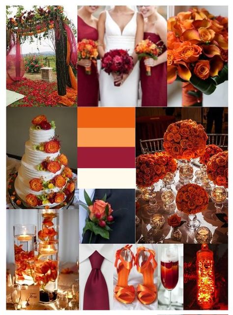 Elegant Fall Wedding Ideas, Wine Red Wedding, Orange Wedding Themes, Wedding Theme Color Schemes, Orange Wedding Colors, Pallet Wedding, Tan Wedding, Gold Wedding Theme, Wedding Floral Centerpieces