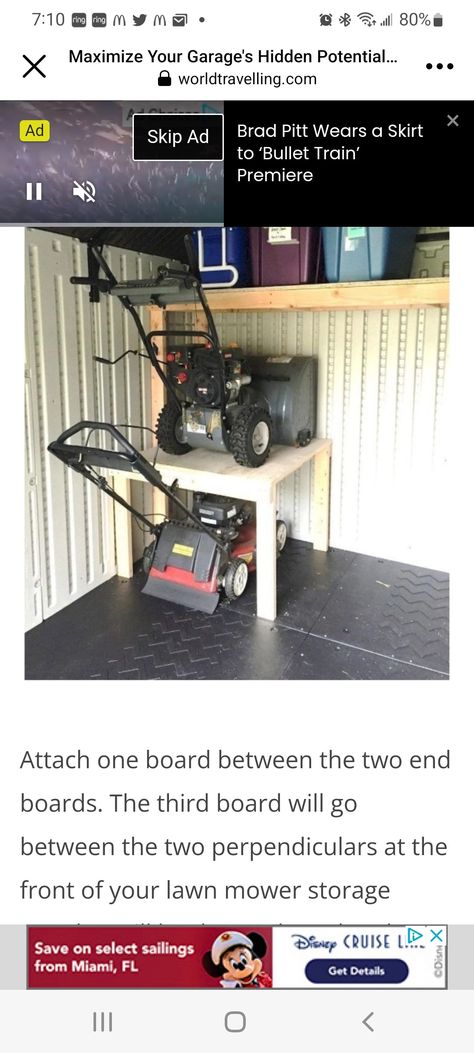 Lawn Mower Snow Blower Storage, Push Mower Storage, Mower Storage, Garage Storage Inspiration, Lawn Mower Storage, Garage Shelves, Push Mower, Storage Inspiration, Garage Shelf