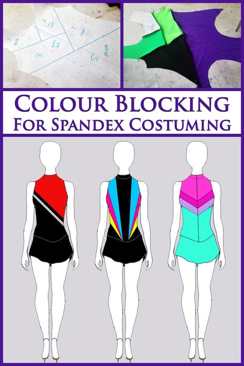 Figure Skating Dress Patterns, Dancewear Patterns, Skating Dress Patterns, Sewing Spandex, Bright Blue Pants, Purple Text, Sewing Swimwear, Twirling Costumes, Modern Dance Costume