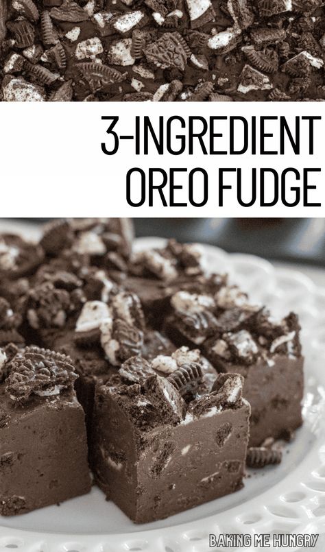 Easy Fudge Recipe 3 Ingredients, Cream Cheese Fudge Recipe, Oreo Fudge Recipe, Fudge Ideas, 3 Ingredient Fudge Recipe, Chocolate Chip Fudge, Easy Chocolate Dessert, Oreo Brownies Recipe, Cookies And Cream Fudge