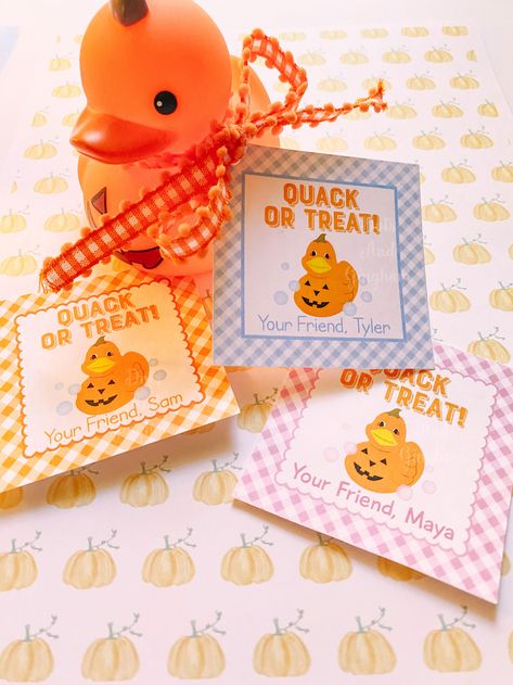 Halloween Rubber Duck Tags Preschool Treats, Valentines For Daughter, Duck Gifts, Square Stickers, Halloween Preschool, Craft Punches, Halloween Tags, Trunk Or Treat, Halloween Festival