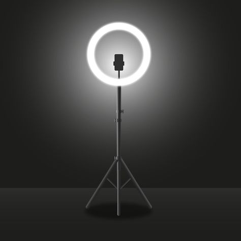 Realistic selfie led ring light blogging... | Premium Vector #Freepik #vector #selfie #people-with-phone #happy-phone #people-smartphone Led Circle Light, Tiktok Ring Light, Ring Light Background, Cosplay Room, Ring Lite, Circle Lights, Ring Light Photo, Ring Light Photography, Ring Light Tripod