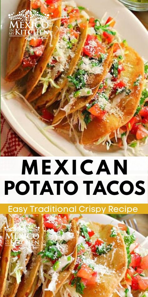 Quick and easy Crispy potato tacos, or “Taquitos Dorados de Papa”, is one of the most popular dishes that are loved by young and old. You don’t need many ingredients to make them, and they can even be prepared ahead of time and reheated the oven. Crispy Potato Tacos, Taquitos Dorados, Mexican Potatoes, Crispy Recipes, Grilled Chicken Marinade, Potato Tacos, Popular Dishes, Tacos And Burritos, Chicken Marinade