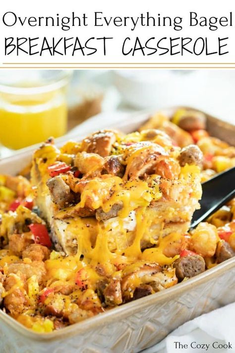 Everything Bagel Breakfast Casserole, Bagel Casserole, Bagel Breakfast Casserole, Everything Bagel Breakfast, Breakfast Eggs Scrambled, The Cozy Cook, Bagel Breakfast, Cozy Cook, Breakfast Bagel