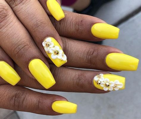 2024’s Chic Yellow Spring Nails: Floral, Ombre & Neon Trends” Yellow Spring Nails, Yellow Nails Acrylic, Spring Nails Floral, Acrylic Nails 3d, Nail Art Spring, Rose Nail Design, Tropical Vacation Nails, 3d Acrylic Nails, New Nail Colors