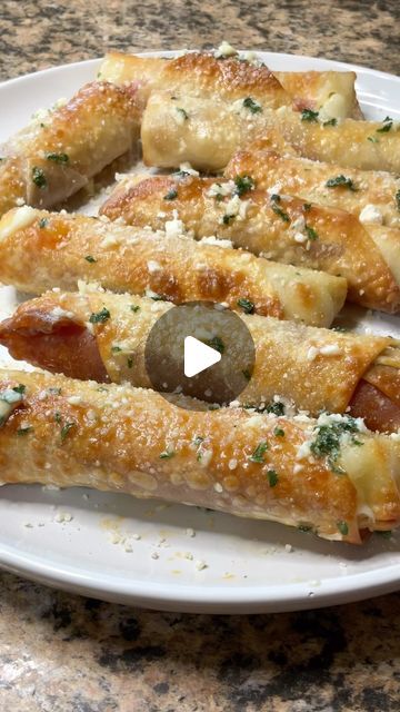 Carman Wilken on Instagram: "Day 1 of my Game Day Snacks Series is these awesome Pizza Logs! So good! #pizza #gameday #snacks #appetizers #easyrecipe #eggrolls #nfl #fantasyfootball #football #party" Game Day Roll Ups, Pizza Logs Recipe, Air Fryer Pizza Logs, Game Day Egg Rolls, Pizza Egg Rolls Baked, Pizza Eggrolls, Garlic Butter Pizza Egg Rolls, Pizza Logs, Gameday Snacks