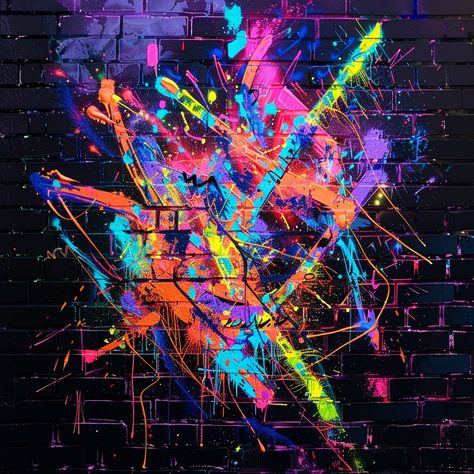 "Vibrant #GraffitiArt: A mesmerizing display of vibrant #NeonArt splattered creatively on a dark brick wall backdrop. #StreetArt #ColorfulCreation #UrbanArt #AiGeneratedArt #Aesthetic #DigitalArt ⬇️ Download and 📝 Prompt 👉 https://stockcake.com/i/vibrant-graffiti-art_754031_916357" Neon Graffiti Wall, Dark Brick Wall, Graffiti Aesthetic, Neon Graffiti, Paint Splatter Art, Brick Wall Backdrop, Horror Cartoon, Graffiti Piece, Splatter Art