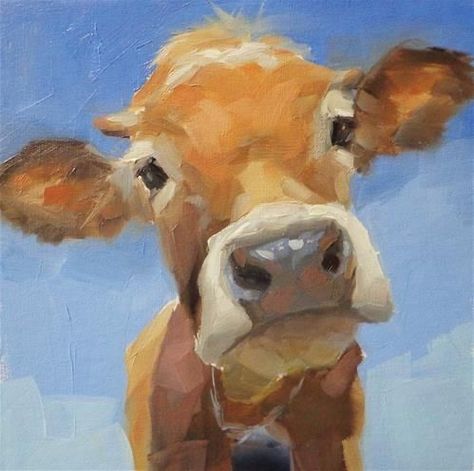 Cow Painting Aesthetic, Cows Painting Acrylic, Cow Art Prints, Painting A Cow, Cow Close Up, Cool Small Paintings, Animal Close Up Art, Cool Animal Paintings, Cow Pictures Drawing