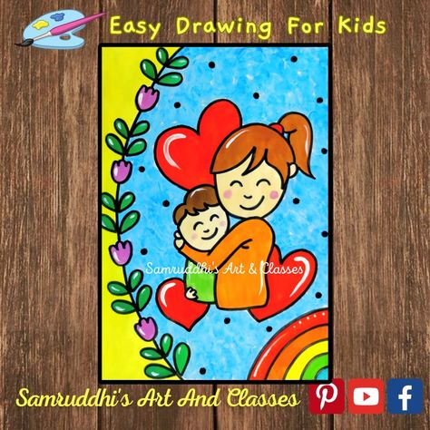 Mother's Day Painting Kids, Happy Mother's Day Easy Drawing, Mothers Day Drawing For Kids, Mother’s Day Simple Drawing, Mothers Day Painting For Kids, Easy Drawing For Mother's Day, Basic Shapes Drawing For Kids, Mothers Day Drawings Easy, Nature Drawing For Kids