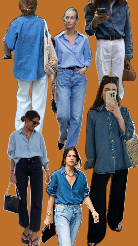 Worn w/ Black/White/Blue Jeans - Loosely Tucked In - Worn Untucked Hip Grazing - Open Top Buttons Loose Jeans Outfit, Blue Denim Top, Black Jeans Outfit, Fashion Portfolio, Loose Jeans, Fall Fits, Jeans Outfit, Casual Everyday, Open Top