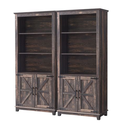 PRICES MAY VARY. Classical Farmhouse StyleThis farmhouse bookcase creates a warm and pleasant atmosphere in your home. Unique charm and smooth finish allows it to blend well with any traditional or modern decor. 5 shelf bookcase: The 5-tier bookshelf is made of high-quality MDF, which is very durable. The realistic wood grain appearance can match most decorative styles. Large Storage Space: A 5-layer bookcase standing at 31.5"W * 15.35"D * 70"H, it offers a larger storage space to accommodate mo Dark Wood Bookshelves, Farmhouse Bookshelf Decor, Farmhouse Bookcase, Farmhouse Bookcases, Farmhouse Bookshelf, Cabinet For Bedroom, Bookcase With Doors, Storage Pantry, Decorative Styles