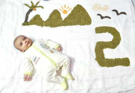 2nd Month Baby Photo Shoot Ideas, 2nd Month Baby Photo Shoot, 2nd Month Baby, 2 Months Baby Photoshoot, Creative Monthly Baby Photos, Month Themes, Monthly Baby Photos Boy, Baby Photo Shoot Ideas, Cereals And Pulses