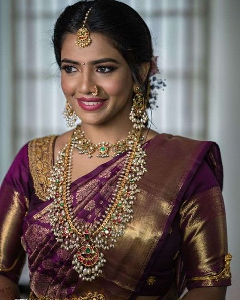 South Indian Bride Jewellery, Indian Brides Jewelry, South Indian Bride Saree, South Indian Bridal Jewellery, Wedding Jewellery Designs, Bridal Sarees South Indian, Indian Bridal Jewellery, Indian Bridal Jewelry Sets, Wedding Saree Collection