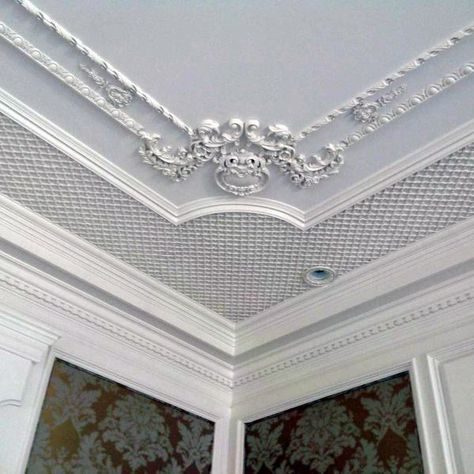 Ornate Pattern Interior Crown Molding Design Ceiling Molding Ideas, Crown Molding Ideas, Crown Molding Modern, Ceiling Molding, Ceiling Crown Molding, Molding Ideas, Molding Ceiling, Cornice Design, Wooden Trim