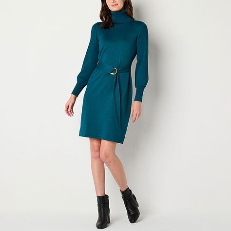 Maia Womens Belted Long Sleeve Sweater Dress, Color: Teal - JCPenney Belted Sweater, Long Sleeve Sweater Dress, Sweater Sleeves, Belts For Women, Sleeve Sweater, Long Sleeve Sweater, Women Long Sleeve, Sweater Dress, Cute Outfits