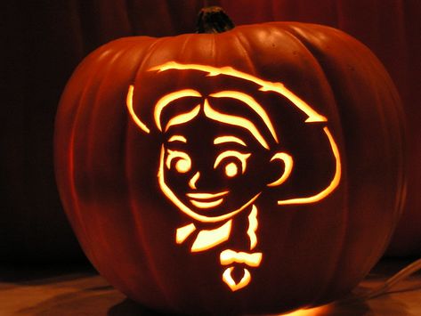 Toy Story Jessie | Now on facebook: facebook.com/pumpkinwayn… | PumpkinWayne | Flickr Toy Story Pumpkin Carving, Toy Story Pumpkin, Disney Pumpkins, Disney Pumpkin Carving Templates, Printable Toy Story, Halloween Pumpkins Carvings Designs, Pumkin Ideas, Disney Pumpkin Painting, Minnie Mouse Pumpkin