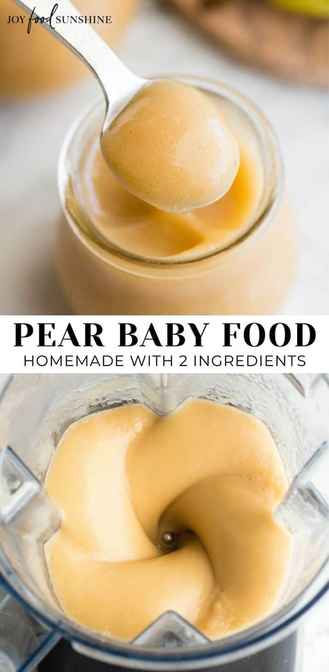 This homemade pear puree is an easy baby food recipe that's made with only two ingredients- pears and water! Making homemade pear baby food costs so much less than store-bought jars! It's so easy to make it organic too, by using organic pears! Pear Baby Food, Easy Baby Food, Baby Food Recipe, Canned Pears, Pear Puree, Easy Baby Food Recipes, Healthy Baby Food, Food Cost, Strawberry Baby