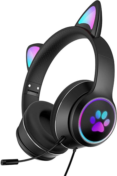 Design Headphones, Cat Headphones, Gaming Earphones, Handheld Video Games, Ps4 Headset, Rgb Lights, Headphones Design, Ear Design, Lovely Cat