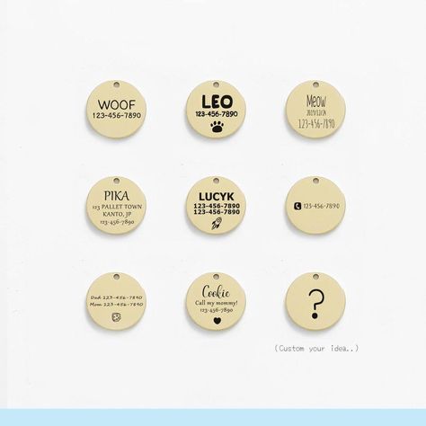 Elegance Cartoon (Double Sided) Shiny Brass / L - 1.34" Cute Symbols, Floral Type, Cat Id Tags, Lost Cat, Dog Id Tags, Small Puppies, Dog Id, Little Puppies, Id Tags