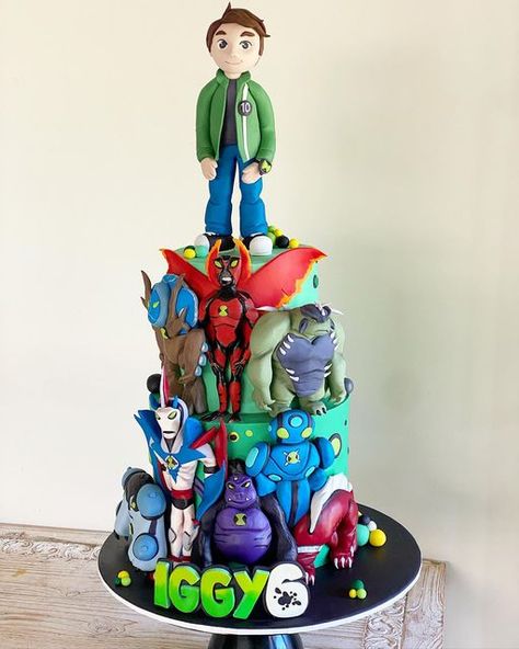 Mastello Creations on Instagram: "A fun Ben10 themed cake for Iggy’s 6th birthday. This was a really fun design to work with. Right in my element making all the handmade characters. . . . #ben10 #ben10cake #cake #cakes #cakesofinstagram #cakestagram #cakesaustralia #cakestyle #cakeporn #cakedesign #cakedecorating #handmade #caketopper #caketoppers #customcake #customcakes #cakesforboys #cakesforkids #cakesforalloccasions #cakeart #cakeartist #sugarart #fondantcake #fundesign #birthday #birthday Ben 10 Cake, Boy Cakes, 10 Cake, In My Element, Cake Cafe, Cake Boards, Fashion Cakes, Cakes For Boys, Sugar Art