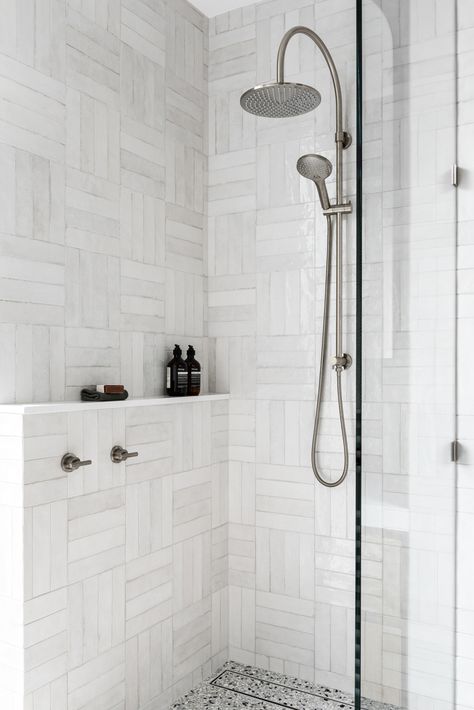 Crosshatch Tile Bathroom, Crosshatch Tile, Euro Laundry, Bathroom Tiling, 2024 Bathroom, Subway Tile Showers, Small Bathroom Renovations, Interior Tiles, Bathroom Trends