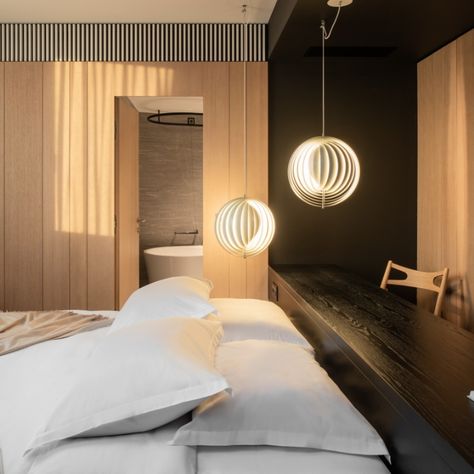 Verner Panton Moon pendant and Panto pendant for Briig Hotel in Split, Croatia Verner Panton Interior, Moon Chandelier, Moon Pendant Light, Pendant Lamp Design, Verner Panton, Pendant Light Design, Led Pendant Lights, Moon Pendant, Edison Light Bulbs