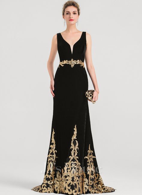 Trumpet/Mermaid V-Neck Sweep Train Velvet Evening Dress With Sequins (017147972) - JJ's House Beautiful Evening Gowns, Velvet Evening Dress, Long Sleeve Evening Gowns, Dress With Sequins, Cheap Evening Dresses, Girls Formal Dresses, فستان سهرة, Professional Dresses, Long Gown