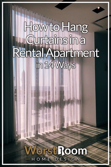 How to Hang Curtains in a Rental Apartment in 14 Ways Drapes For Apartment Living Room, Curtains Studio Apartment, How To Hang Curtains In Apartment, Small Apartment Curtains, Balcony Curtains Apartment Living Rooms, Rent Friendly Curtains, Small Apartment Curtain Ideas, Curtain Apartment Ideas, Curtains Rental Apartment