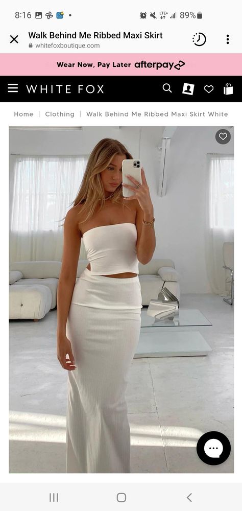 White Bodycon Skirt Outfit, White Two Piece Skirt Set, Long White Satin Skirt, White Sets Outfit, Maxi Skirt Sets, White Fox Dress, Low Rise Maxi Skirt Outfit, Tight Maxi Skirt Outfit, Maxi White Skirt Outfit