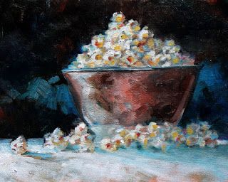 Carlene Dingman Atwater: It was raining so a still life set up works.10" x ... Popcorn Painting, Popcorn Paint, Popcorn Art, Painting Exercises, Jungle Animal Art, Oil Texture, Food Art Painting, Figurative Artwork, Still Life Oil Painting