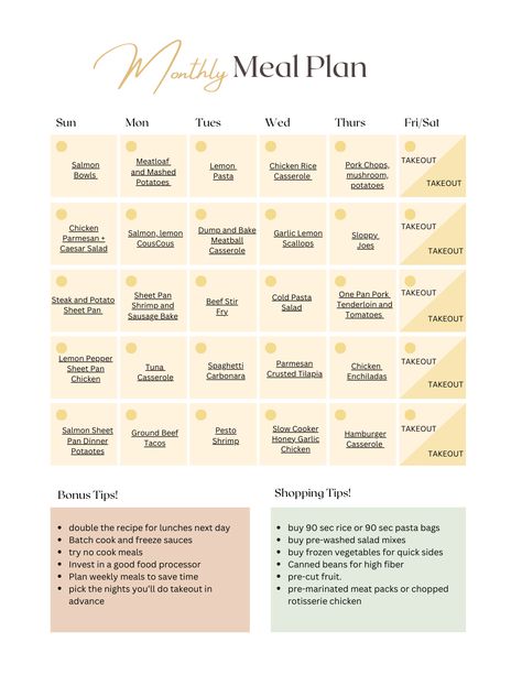 Monthly Meal Planner Calendar!!! Dinner Monthly Calendar, September Meal Plan Calendar, Meal Prep Calendar, Meal Planner Calendar, Lunch Board, Lemon Chicken Rice, Lunch Planner, Parmesan Spaghetti, Meal Calendar