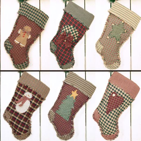 Stockings Primitive Quilted Christmas - Jubilee Homespun Projects Rag Quilt Stocking, Snowman Quilt Patterns, Homespun Christmas, Christmas Tree Skirts Patterns, Unique Christmas Stockings, Tree Skirt Pattern, Snowman Quilt, Quilted Christmas Stockings, Primitive Quilts