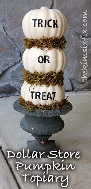 DIY Dollar Store Pumpkin Topiary #DecorateyourKCHforHalloween Dollar Store Pumpkin, Diy Halloween Party, Dollar Store Halloween Decorations, Bricolage Halloween, Halloween Decor Diy, Hallowen Ideas, Dollar Tree Halloween, Pumpkin Topiary, Dollar Store Halloween