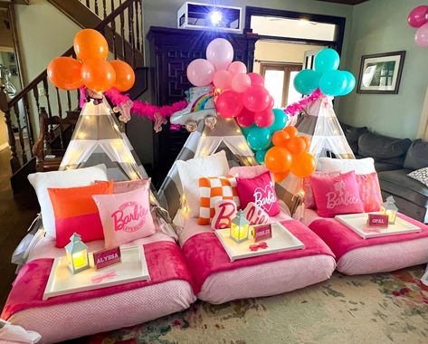 Sleepover in Barbieland for Jubilee’s 7th birthday celebration!🎀👛 ⭐️ ⭐️ ⭐️ #teepees #thekampout #slumberparty #sleepover #glampteepees #howdyyall #teepeebirthdayparty #OKC #customparty #shopsmallbusiness #okcpartyideas #thelittlekampout #shoplocal #kidsparty #sleepoverparty #slumberparty #familyslumberparty #OKCkids #indoorglamping #indoorentertainment #summertimeinOKC #OKCblogger #barbie #barbieparty #NWAparty #barbieland #barbiepartyideas Barbie Sleepover Party, Adult Slumber Party, Party Tent Rentals, Kids Sleepover, Pink Games, Teepee Party, Sleepover Birthday Parties, Party Tent, Barbie Party