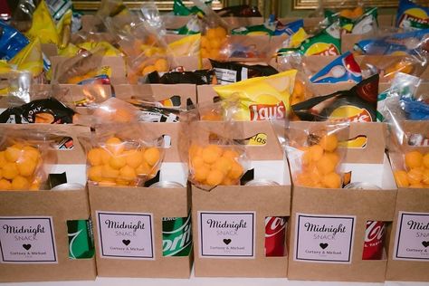 Midnight Snack Box Wedding, Wedding Midnight Snack Boxes, Cheer Bags, Cheer Bag, Midnight Snack, Snack Packs, Snack Box, Snack Bags, Wedding Boxes