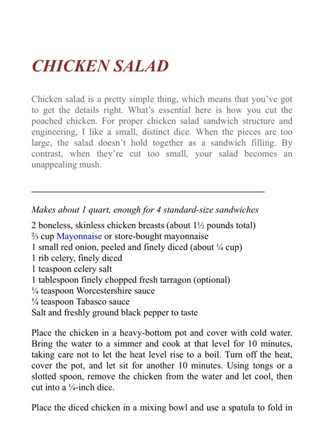 Anthony Bourdain Chicken Salad, Anthony Bourdain, Poached Chicken, Chicken Salad Sandwich, Chicken Salad Recipes, Salad Side Dishes, Appetizer Dips, Chicken Salad, Everyday Food