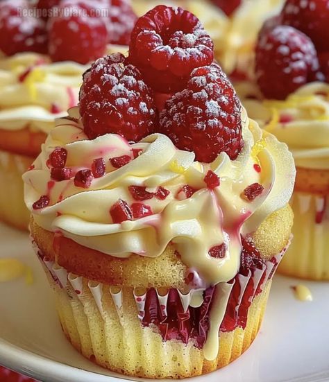 Raspberry Lemon Heaven Cupcakes - A Delightful Dessert! - Recipes By Clare Aesthetic Dates, Decadent Cupcakes, Gourmet Cupcake Recipes, Lemon Heaven, Trending Desserts, Lemon Raspberry Cupcakes, Cupcake 1, Fluffy Cupcakes, Cupcakes Filled