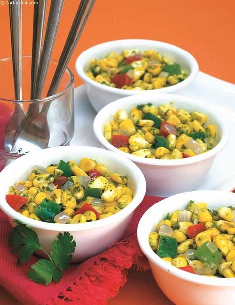 Roasted Corn Salad ( Soups and Salads Recipe ) Carrot And Raisin Salad, Chana Salad, Paneer Salad, Salad With Dressing, Salad Carrot, Veg Salad Recipes, Roasted Corn Salad, Green Chilli Sauce, Carrot Raisin Salad