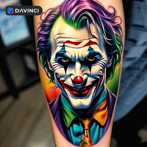 Joker Tattoo Ideas For Men Leg, Tattoo Joker Design, Joker Tattoo Ideas For Men, Tattoo Ideas For Men Leg, Joker Tattoo Ideas, Joker Design, Forearm Cover Up Tattoos, Colored Tattoo, Joker Tattoo Design