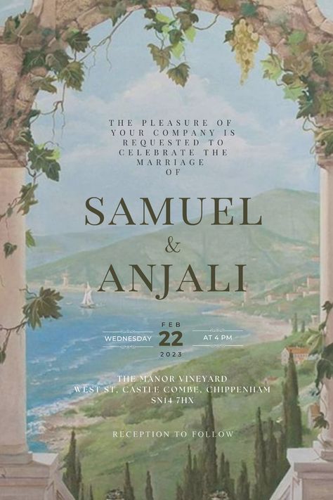 Italian Landscape Design, Italian Wedding Invitations, Modern Indian Wedding Invitations, Marriage Invitation Card, Destination Wedding Invitation, Italian Theme, Invitation Design Template, Marriage Invitations, Italian Landscape