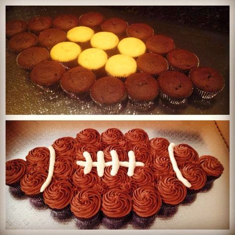 Football Cupcake Cake, Football Cupcake Cakes, Super Bowl Essen, Football Cupcake, Cupcakes Design, Football Cupcakes, Pull Apart Cupcake Cake, Swirl Cupcakes, Pull Apart Cake