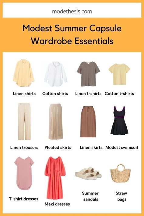 These are the modest summer capsule wardrobe essentials you need! This is a vibrant modest summer capsule wardrobe. Light and bright colors repel heat. Learn how to create a modest summer capsule wardrobe in this post! I shared guides, tips, checklist and outfit ideas. Summer Modest Outfits Muslim, Modest Summer Outfits Muslim, Summer Outfits Muslim, Modest Capsule Wardrobe, Summer Modest Outfits, Essentials Outfit, Colors Outfit, Modest Outfits Muslim, Outfits Muslim