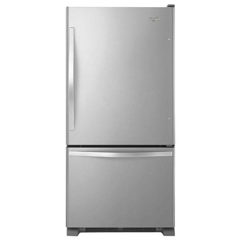 Whirlpool 33 in. W 22.1 cu. ft. Bottom Freezer Refrigerator in Monochromatic Stainless Steel Refrigerator Dimensions, Refrigerator Whirlpool, Refrigerator Lg, Bottom Freezer Refrigerator, Kitchen Appliance Packages, Stainless Steel Refrigerator, Range Microwave, Bottom Freezer, Appliance Packages