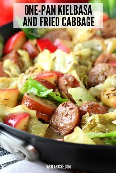 Kielbasa Cabbage And Apples, Cabbage Apples And Sausage, Sausage Cabbage Apple Skillet, One Pan Kielbasa, Keilbasa And Cabbage, Ww Casseroles, Smoked Kielbasa, Quick Supper, Cabbage Dishes