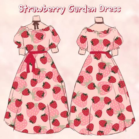 Just a doodle of another dress design I thought was cute. The Hiroko Collection ends today and with that comes the secret collection up… | Instagram Strawberry Dress Drawing, Strawberry Outfit Drawing, Strawberry Clothes, Strawberry Outfit, Fashion Design Classes, Clothing Design Sketches, Drawing Anime Clothes, Dress Design Sketches, Fashion Organization