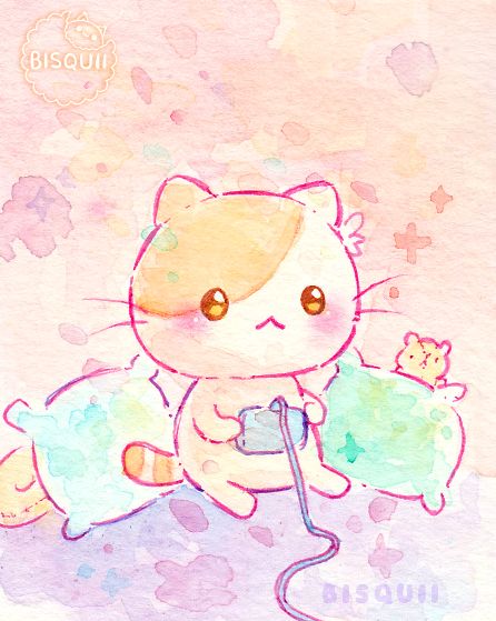 Watercolor Kawaii, Widget Images, Kawaii Watercolor, Watercolor Animal Art, Kawaii Pictures, Kawaii Wallpapers, Play Video Games, Art Cat, Kawaii Aesthetic