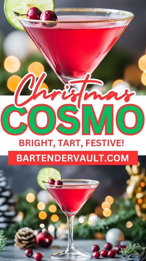 51 Christmas Cocktail Recipes for a Festive 2024 Holiday 48 Christmas Vodka Martini, Christmas Cosmos Recipe, Cosmo Recipe Cocktails, Drinks With Triple Sec Recipes Cocktails, Cocktails With Triple Sec, Christmas Cosmo, Cranberry Cosmo, Christmas Cocktails Vodka, Cranberry Cocktail Recipe