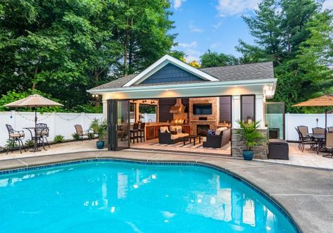 Backyard Pool House, Pool House Cabana, Outdoor Bar Area, Pool Gazebo, Modern Pool House, Pool Pavilion, Living Pool, Dream Backyard Pool, Pool House Designs